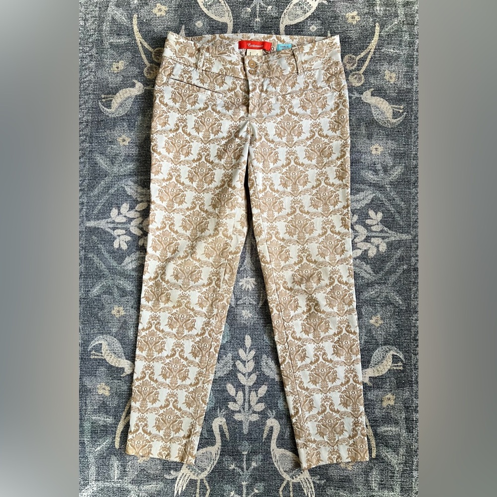 Anthropologie Cartonnier Charlie Ankle Tan Jacquard  Skinny Pants